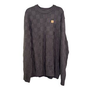 DK Acrylic-Cotton Mens Sweater 2XL Grey Checkered Knit Long-Sleeve